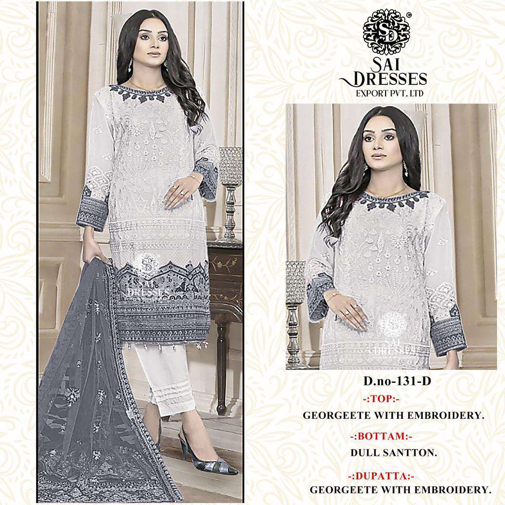 SAI DRESSES PRESENT D.NO 131 A TO 131 D SEMI STITCHED FESTIVE WEAR EMBROIDERED PAKISTANI DESIGNER SUITS IN WHOLESALE RATE IN SURAT