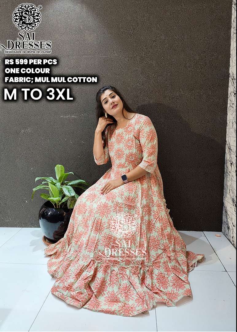 SAI DRESSES PRESENT D.NO 433 READY TO FESTIVE WEAR LONG GOWN STYLE DESIGNER KURTI COMBO COLLECTION IN WHOLESALE RATE IN SURAT