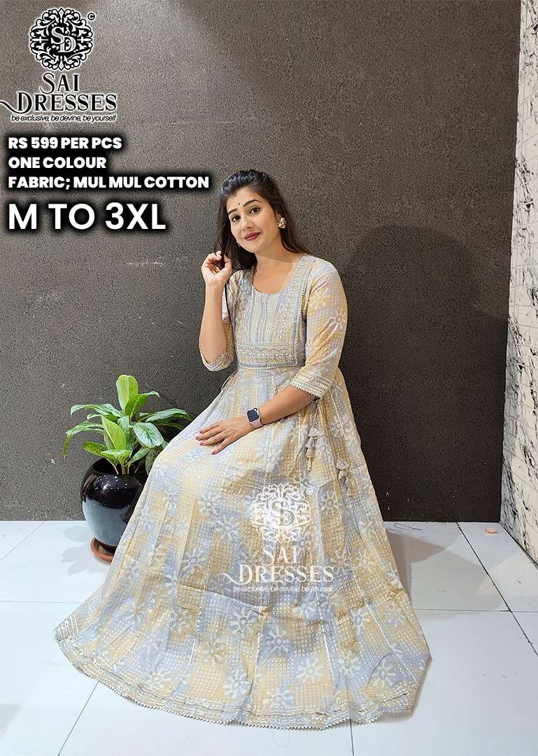 SAI DRESSES PRESENT D.NO 443 READY TO FESTIVE WEAR LONG GOWN STYLE DESIGNER KURTI COMBO COLLECTION IN WHOLESALE RATE IN SURAT