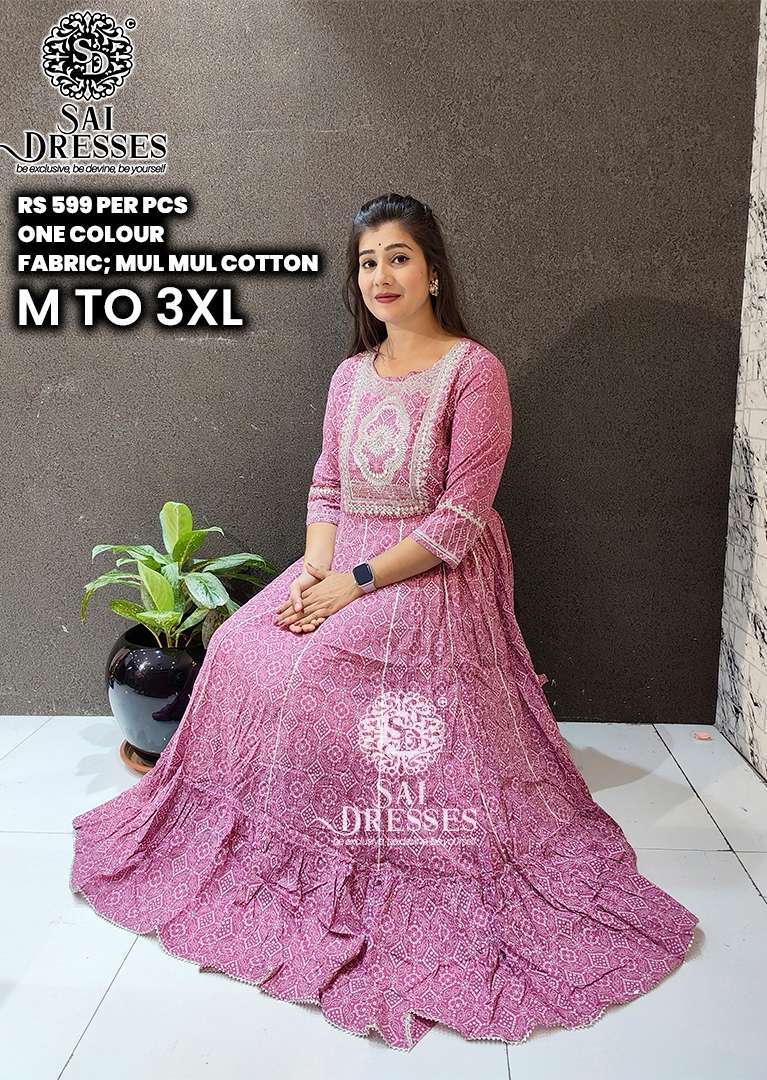 SAI DRESSES PRESENT D.NO 445 READY TO FESTIVE WEAR LONG GOWN STYLE DESIGNER KURTI COMBO COLLECTION IN WHOLESALE RATE IN SURAT
