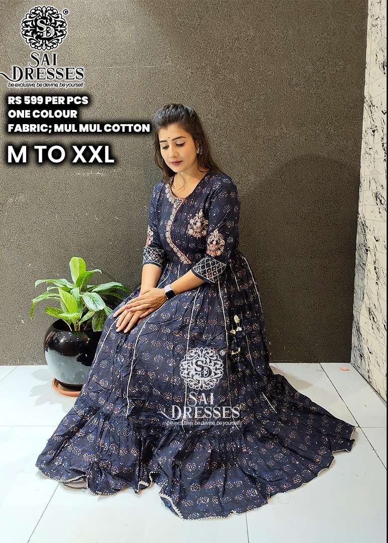 SAI DRESSES PRESENT D.NO 448 READY TO FESTIVE WEAR LONG GOWN STYLE DESIGNER KURTI COMBO COLLECTION IN WHOLESALE RATE IN SURAT