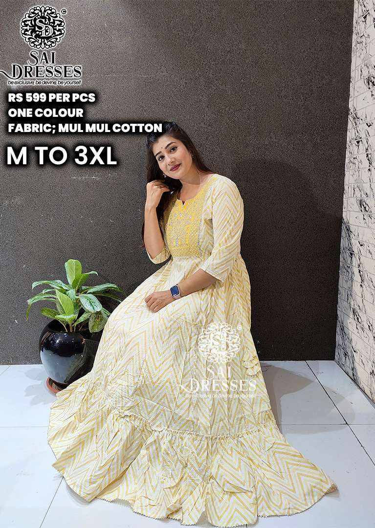 SAI DRESSES PRESENT D.NO 461 READY TO FESTIVE WEAR LONG GOWN STYLE DESIGNER KURTI COMBO COLLECTION IN WHOLESALE RATE IN SURAT