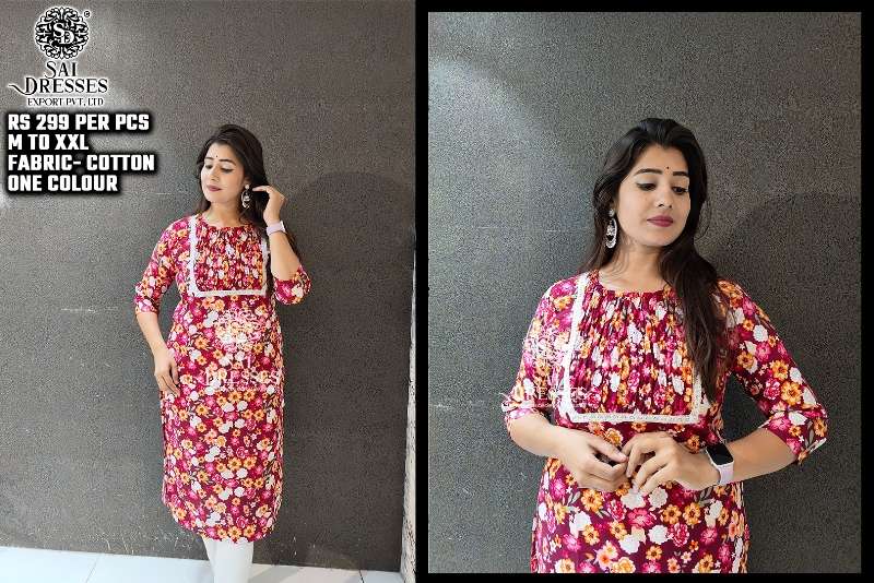 SAI DRESSES PRESENT D.NO SD68 READY TO DAILY WEAR COTTON PRINTED KURTI COMBO COLLECTION IN WHOLESALE RATE IN SURAT