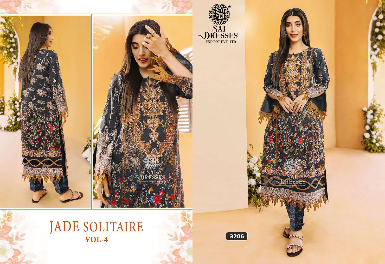 SAI DRESSES PRESENT JADE SOLITAIRE VOL 4 PURE COTTON PATCH EMBROIDERED FANCY PAKISTANI SALWAR SUITS IN WHOLESALE RATE IN SURAT