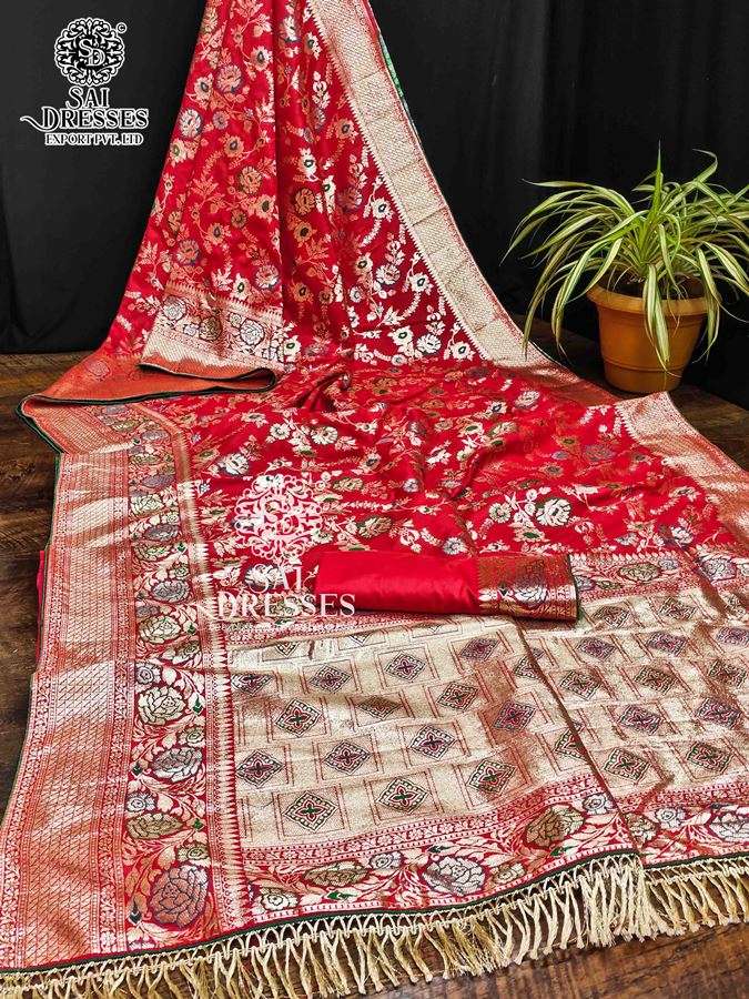 SAI DRESSES PRESENT JWALA READY TO WEAR PURE BANARASI ZARI SILK WOVEN SAREE IN WHOLESALE RATE IN SURAT