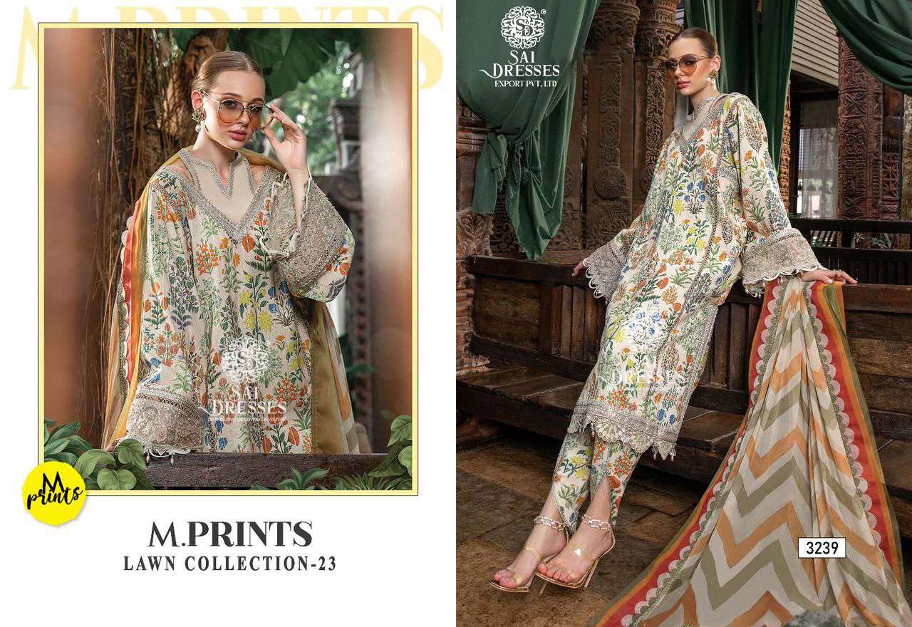 SAI DRESSES PRESENT M PRINTS LAWN COLLECTION 23 PURE COTTON PATCH EMBROIDERED PAKISTANI SALWAR SUITS IN WHOLESALE RATE IN SURAT 