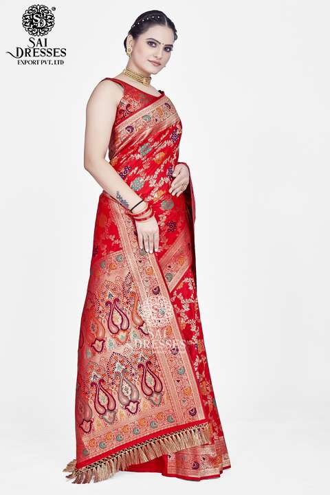 SAI DRESSES PRESENT PEACOCK FLOWER READY TO CLASSY WEAR PURE BANARASI ZARI WOVEN SAREE IN WHOLESALE RATE IN SURAT