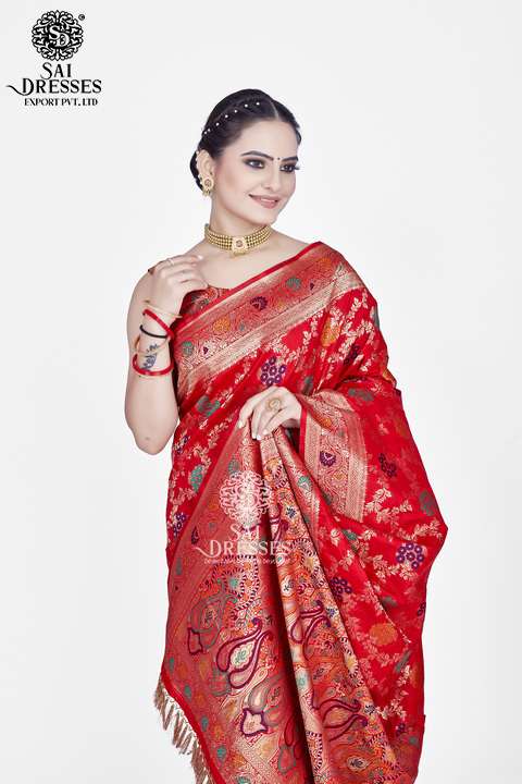 SAI DRESSES PRESENT PEACOCK FLOWER READY TO CLASSY WEAR PURE BANARASI ZARI WOVEN SAREE IN WHOLESALE RATE IN SURAT