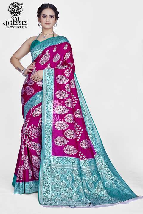 SAI DRESSES PRESENT PLATINUM SILK  READY TO WEAR PURE BANARASI SILK SAREE IN WHOLESALE RATE IN SURAT