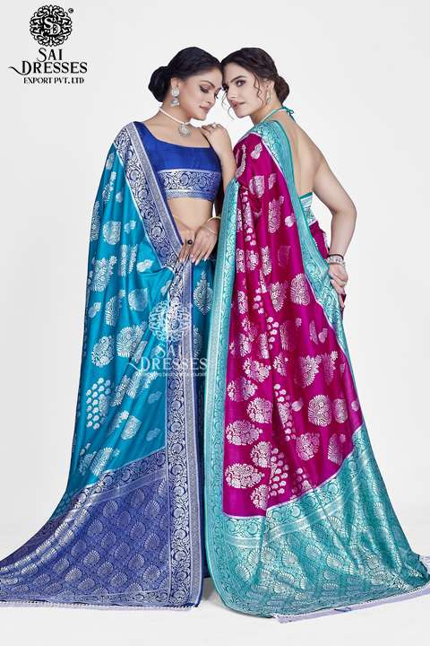 SAI DRESSES PRESENT PLATINUM SILK  READY TO WEAR PURE BANARASI SILK SAREE IN WHOLESALE RATE IN SURAT