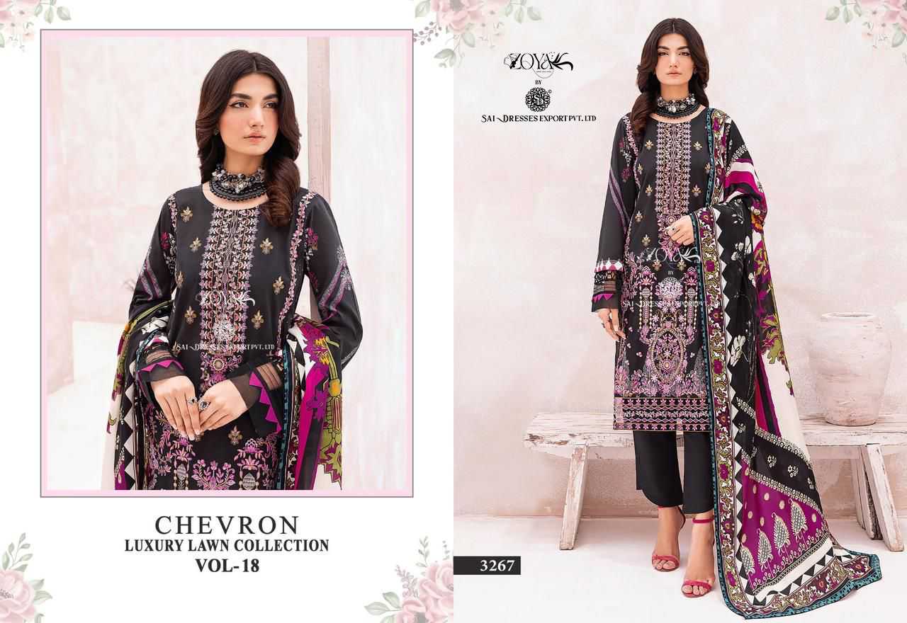 SAI DRESSES PRESENT CHEVRON LUXURY LAWN COLLECTION VOL 18 PURE LAWN COTTON WITH SELF EMBROIDERED PAKISTANI DESIGNER SALWAR SUITS IN WHOLESALE RATE IN SURAT