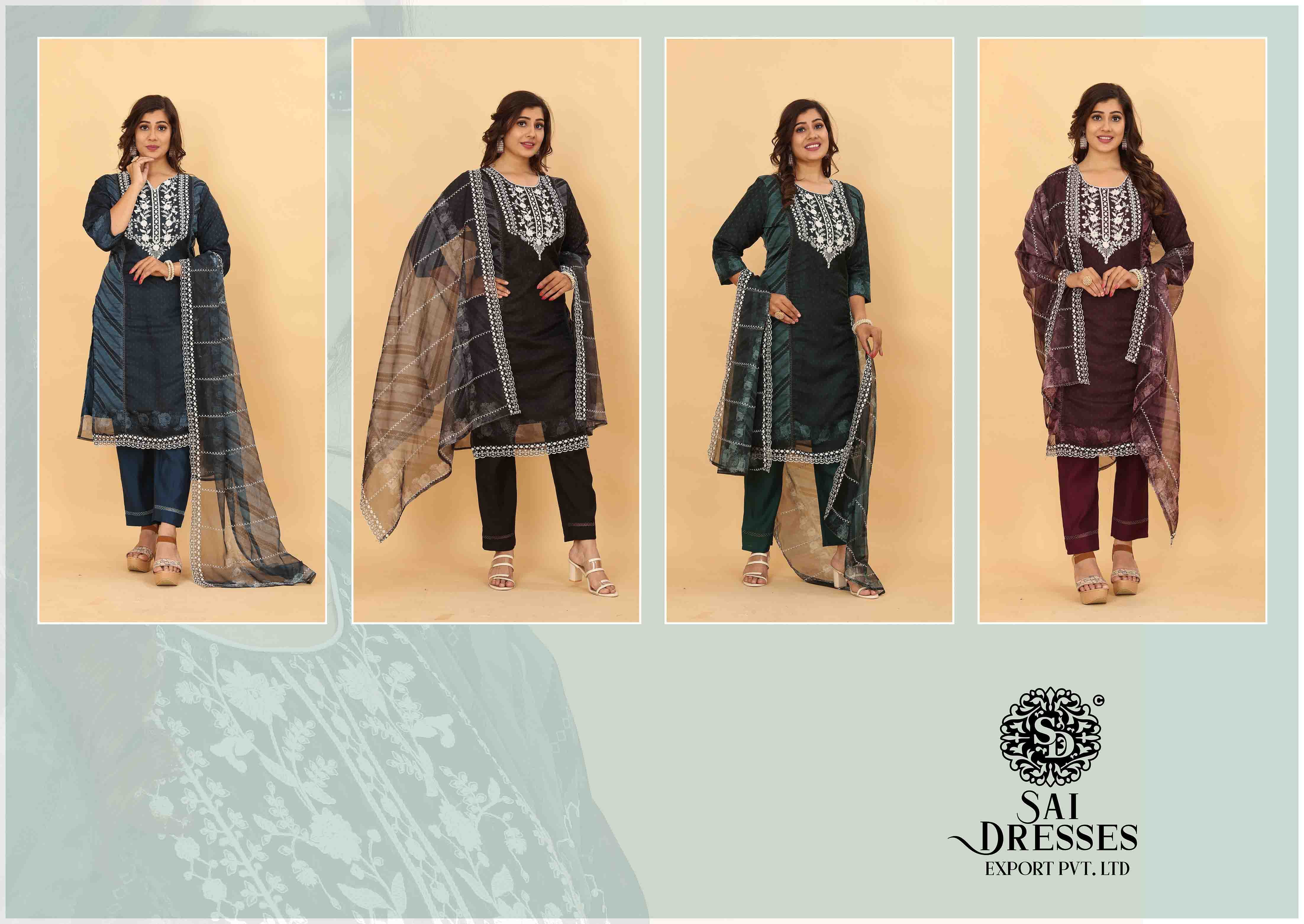 SAI DRESSES PRESENT D.NO SD1032 TO SD1035 READY TO EXCLUSIVE FESTIVE WEAR DESIGNER PAKISTANI 3 PIECE CONCEPT COMBO COLLECTION IN WHOLESALE RATE IN SURAT