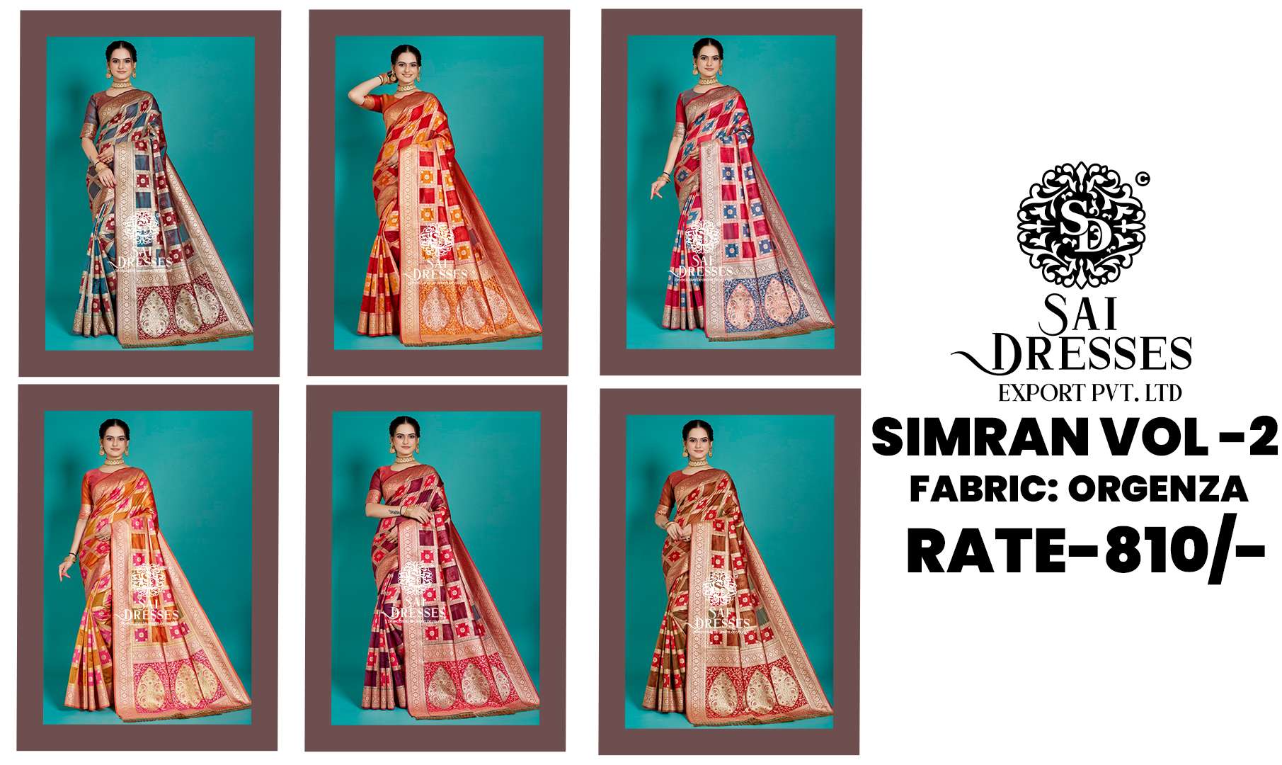 SAI DRESSES PRESENT SIMRAN VOL 2 READY TO PARTY WEAR ORGENZA WITH JACQUARD WEAVING SAREE IN WHOLESALE RATE IN SURAT