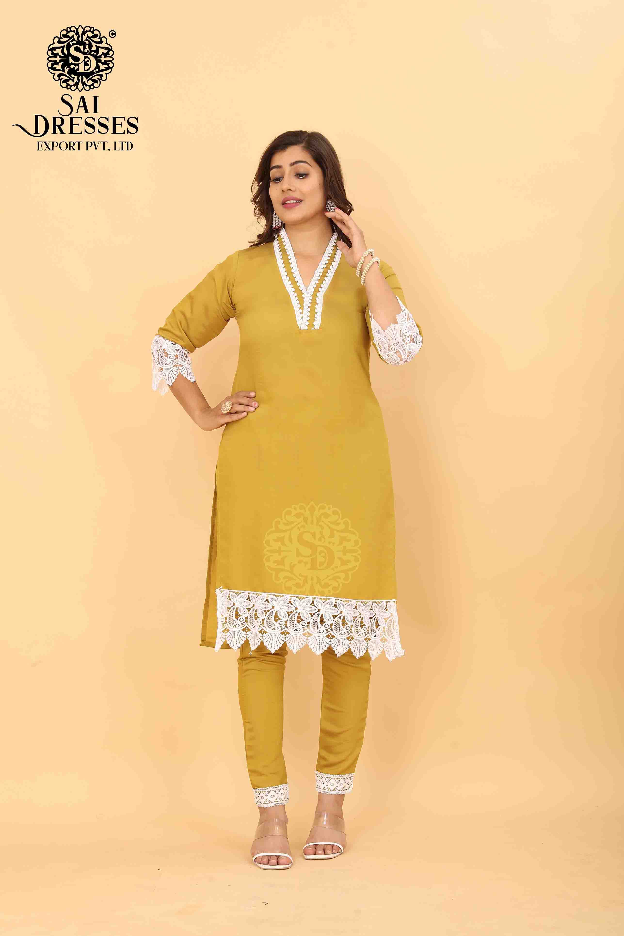 Yellow Heavy Cotton Embroidered Long Sleeves Kurti | Party wear kurtis,  Dress, Midi dress party