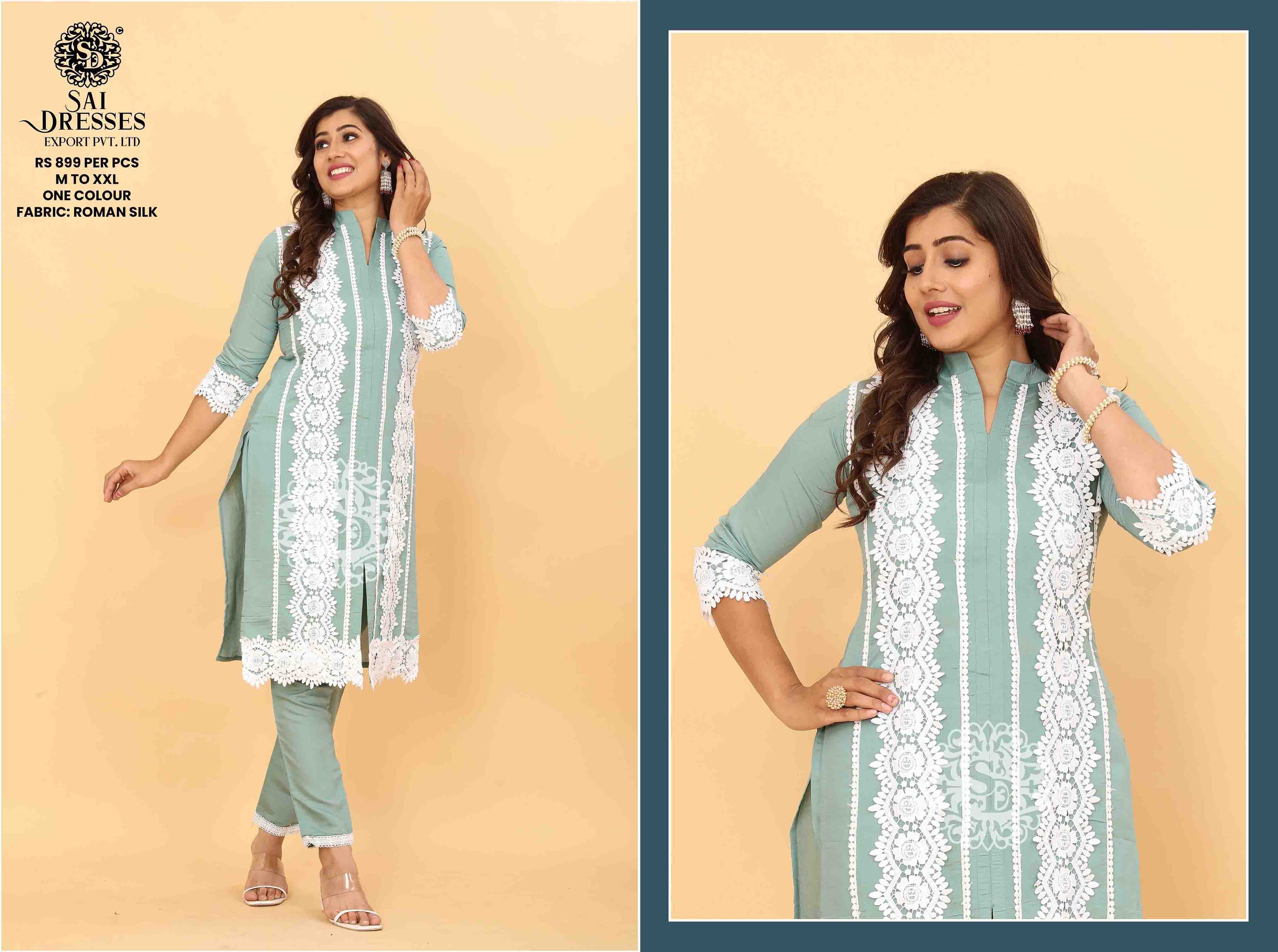 SAI DRESSES PRESENT D.NO SD 5024 READY TO TRENDY WEAR ROMAN SILK DESIGNER KURTI WITH PANT COMBO COLLECTION IN WHOLESALE RATE IN SURAT