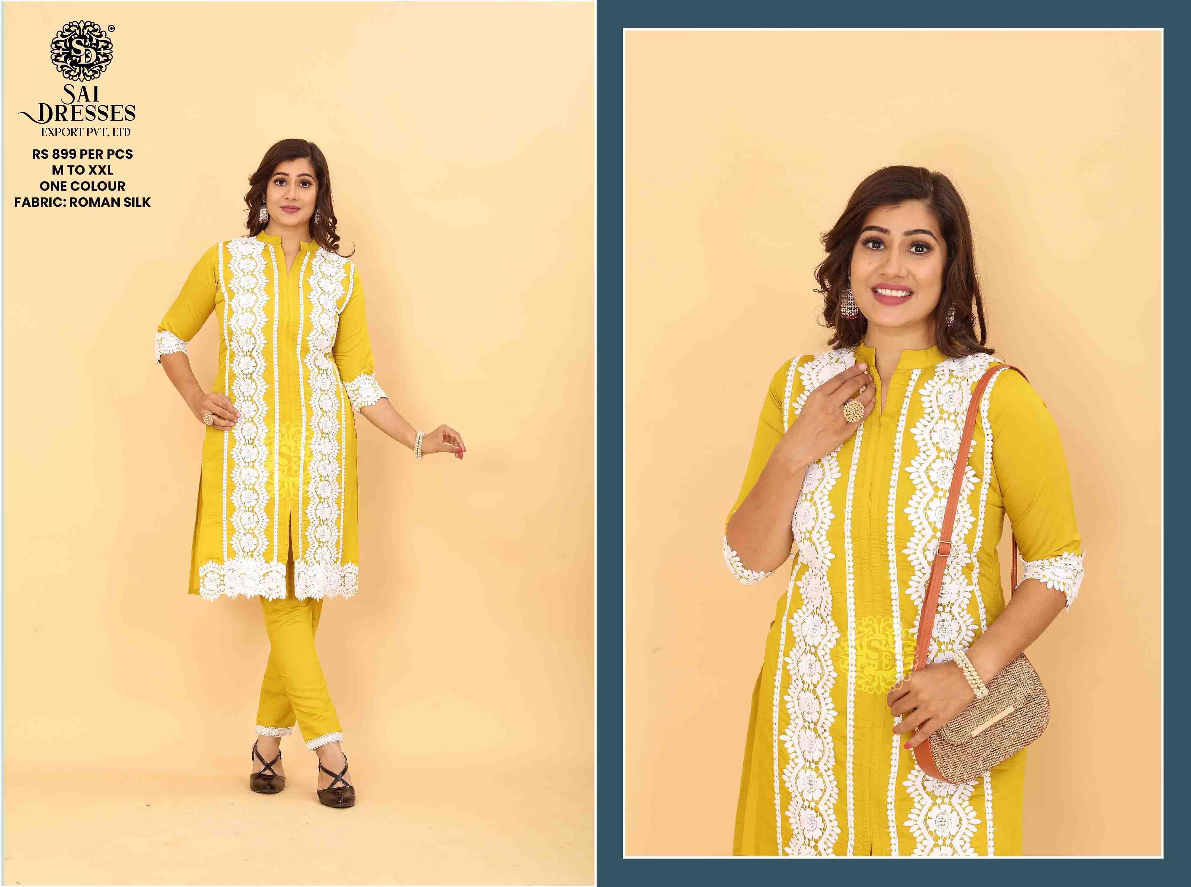 SAI DRESSES PRESENT D.NO SD 5025 READY TO TRENDY WEAR ROMAN SILK DESIGNER KURTI WITH PANT COMBO COLLECTION IN WHOLESALE RATE IN SURAT