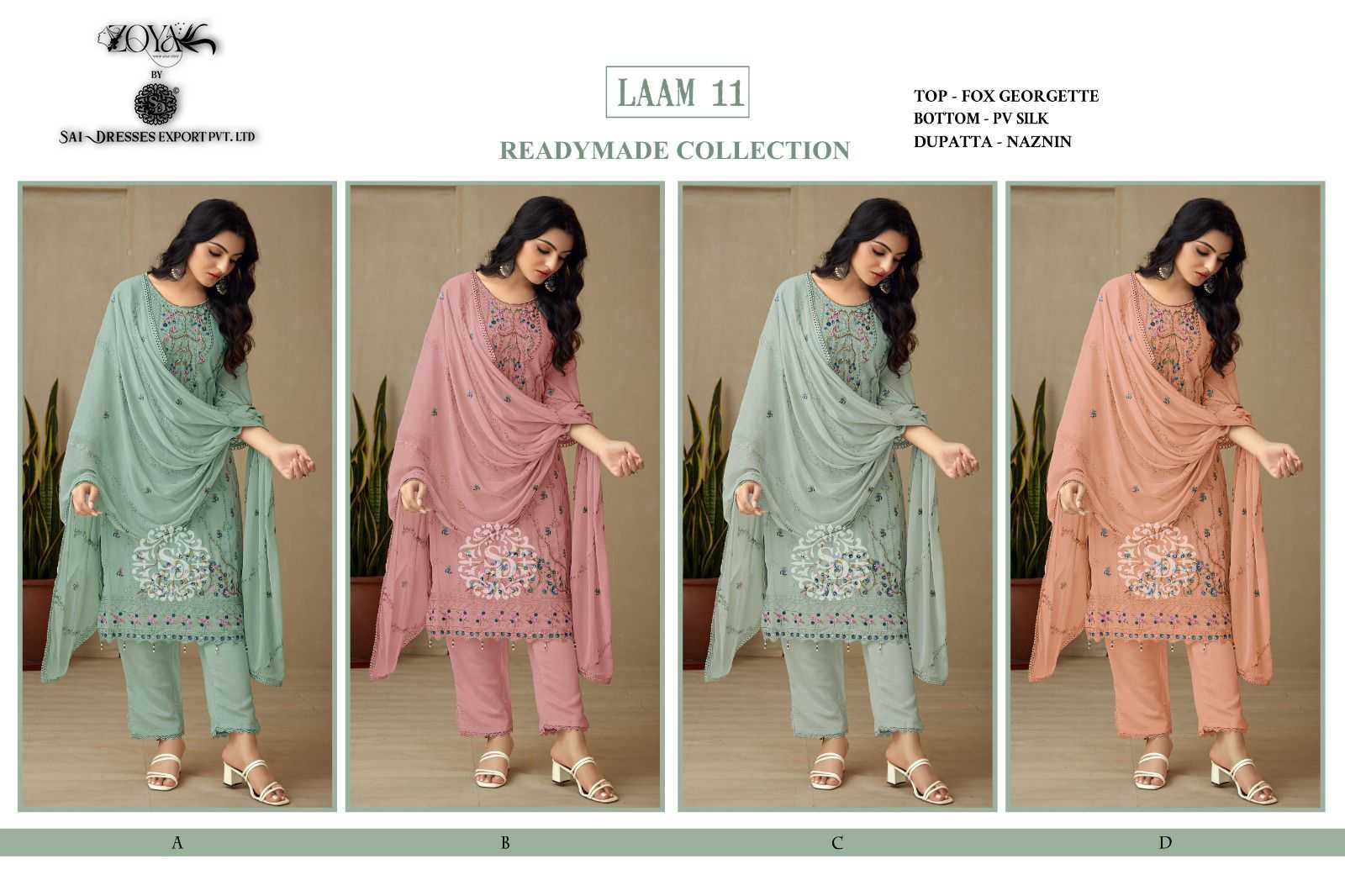 SAI DRESSES PRESENT LAAM VOL 11 READY TO FESTIVE WEAR PANT STYLE EMBROIDERED PAKISTANI DESIGNER SUITS IN WHOLESALE RATE IN SURAT