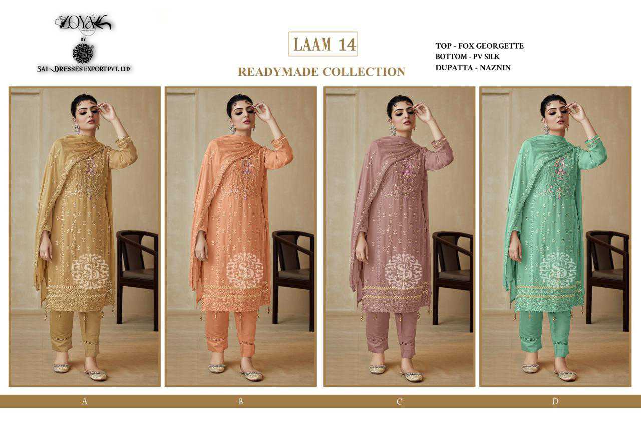SAI DRESSES PRESENT LAAM VOL 14 READY TO FESTIVE WEAR PANT STYLE EMBROIDERED PAKISTANI DESIGNER SUITS IN WHOLESALE RATE IN SURAT