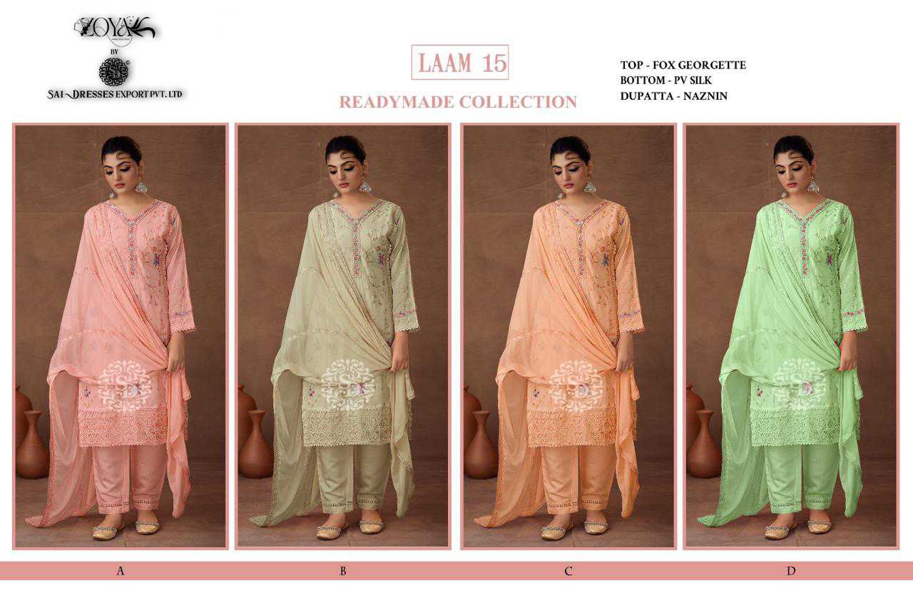 SAI DRESSES PRESENT LAAM VOL 15 READY TO FESTIVE WEAR PANT STYLE EMBROIDERED PAKISTANI DESIGNER SUITS IN WHOLESALE RATE IN SURAT