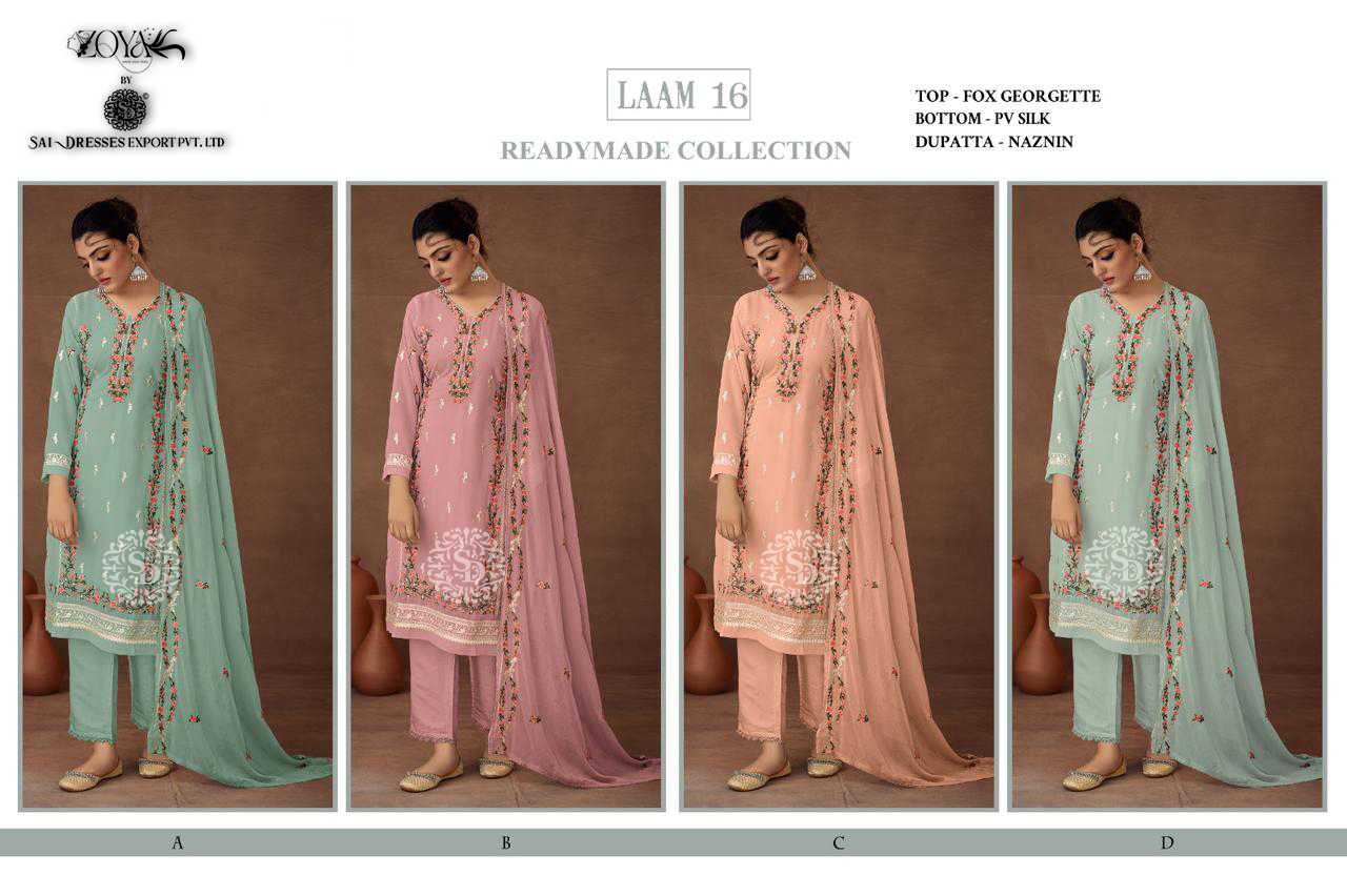 SAI DRESSES PRESENT LAAM VOL 16 READY TO FESTIVE WEAR PANT STYLE EMBROIDERED PAKISTANI DESIGNER SUITS IN WHOLESALE RATE IN SURAT
