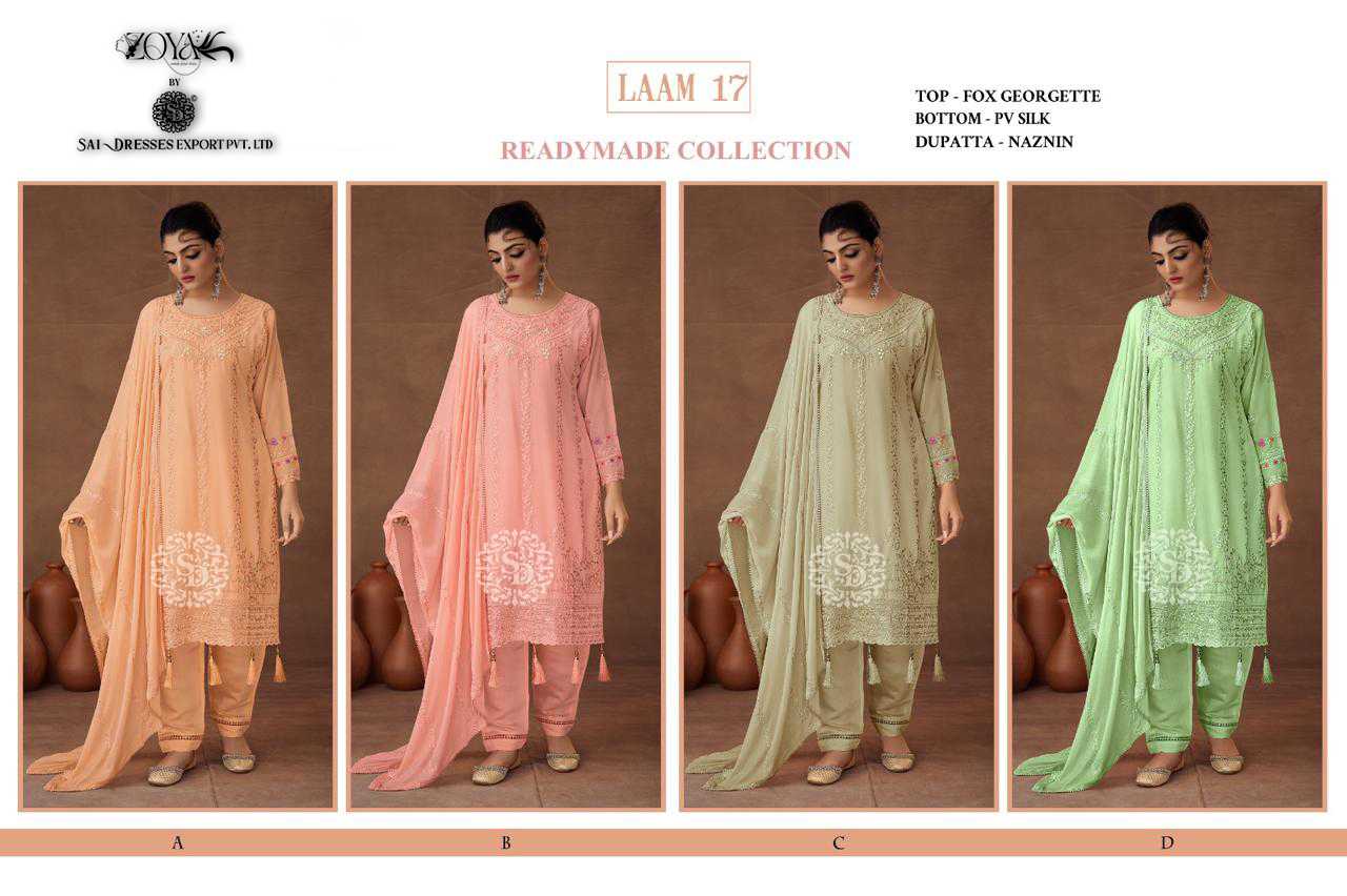 SAI DRESSES PRESENT LAAM VOL 17 READY TO FESTIVE WEAR PANT STYLE EMBROIDERED PAKISTANI DESIGNER SUITS IN WHOLESALE RATE IN SURAT
