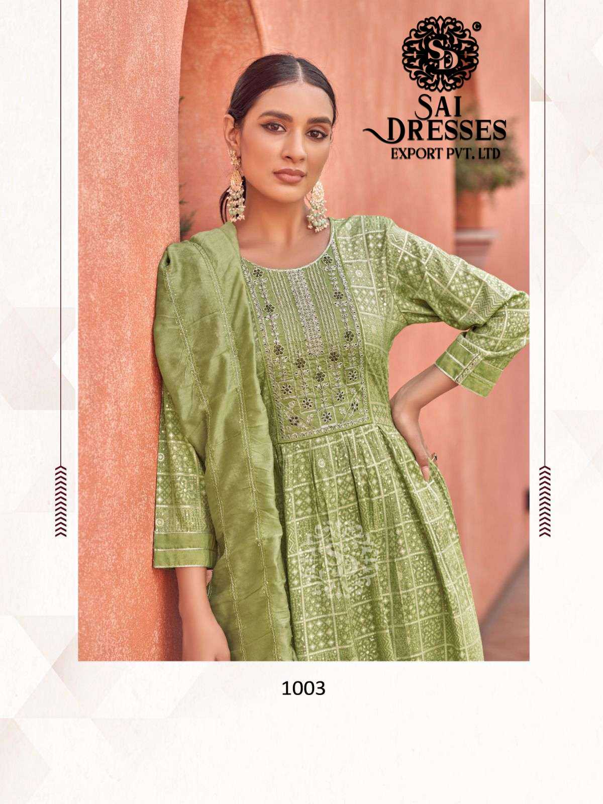 SAI DRESSES PRESENT NAIRA READY TO EXCLUSIVE FESTIVE WEAR FANCY NAIRA CUT WITH PANT STYLE 3 PIECE SUITS IN WHOLESALE RATE IN SURAT