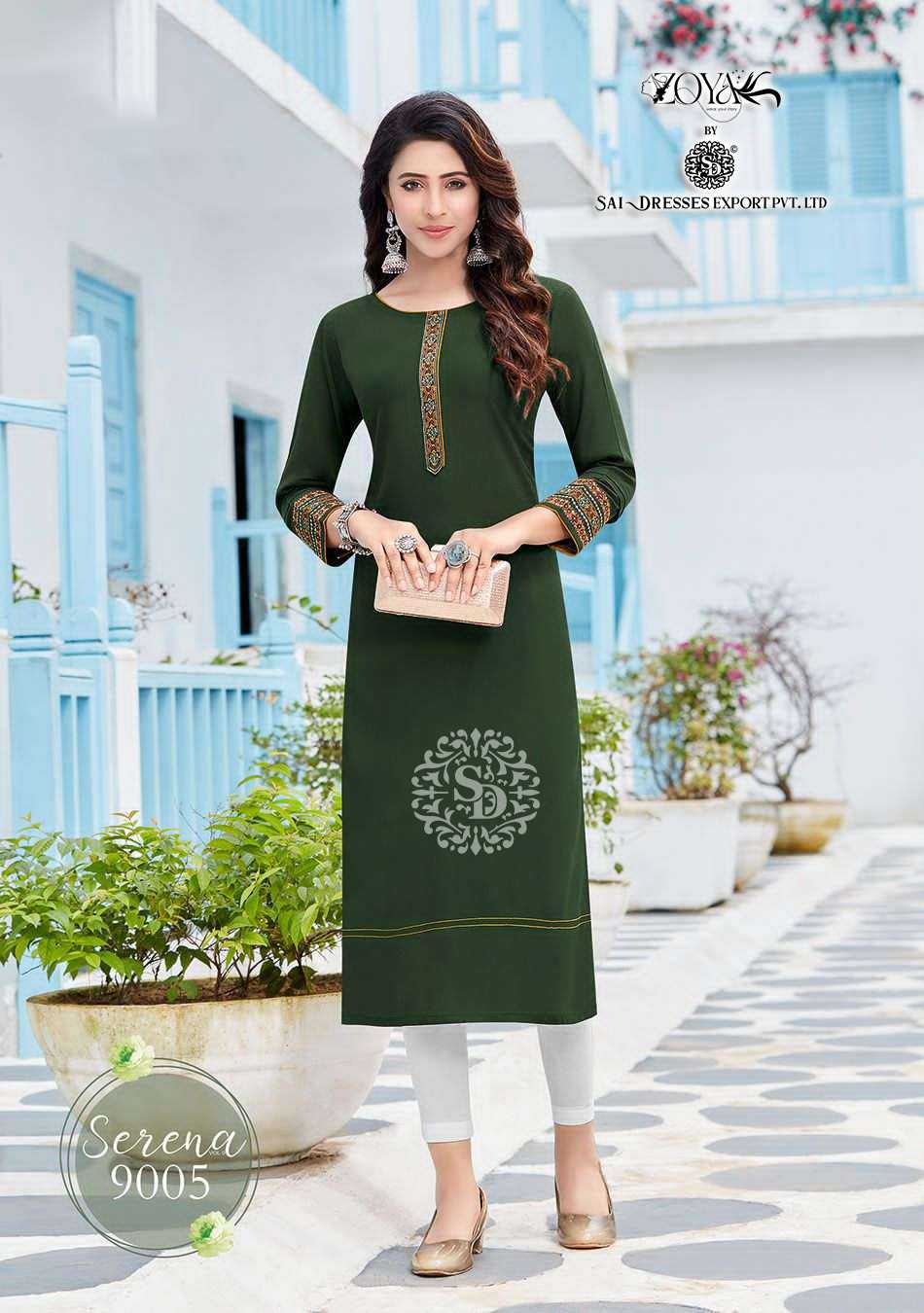 SAI DRESSES PRESENT SERENA VOL 9 READY TO DAILY WEAR EMBROIDERED RAYON KURTI COLLECTION IN WHOLESALE RATE IN SURAT