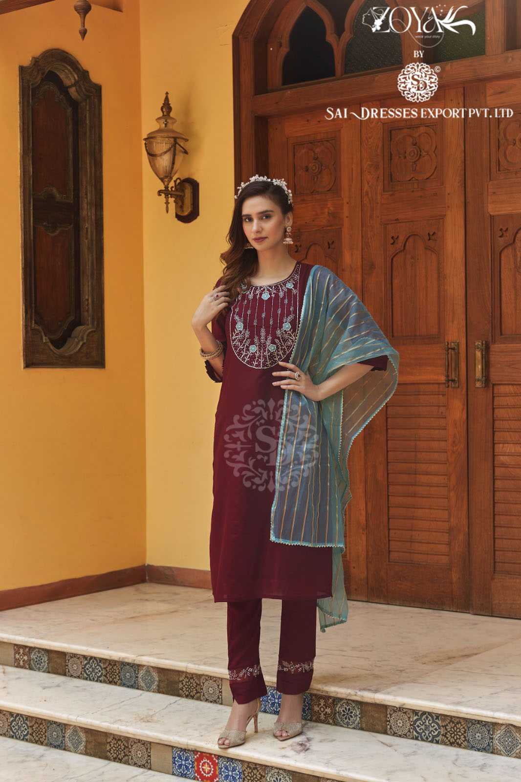SAI DRESSES PRESENT MUSKAAN READY TO FESTIVE WEAR HANDWORK STRAIGHT CUT KURTI WITH PANT STYLE DESIGNER 3 PIECE SUITS IN WHOLESALE RATE IN SURAT