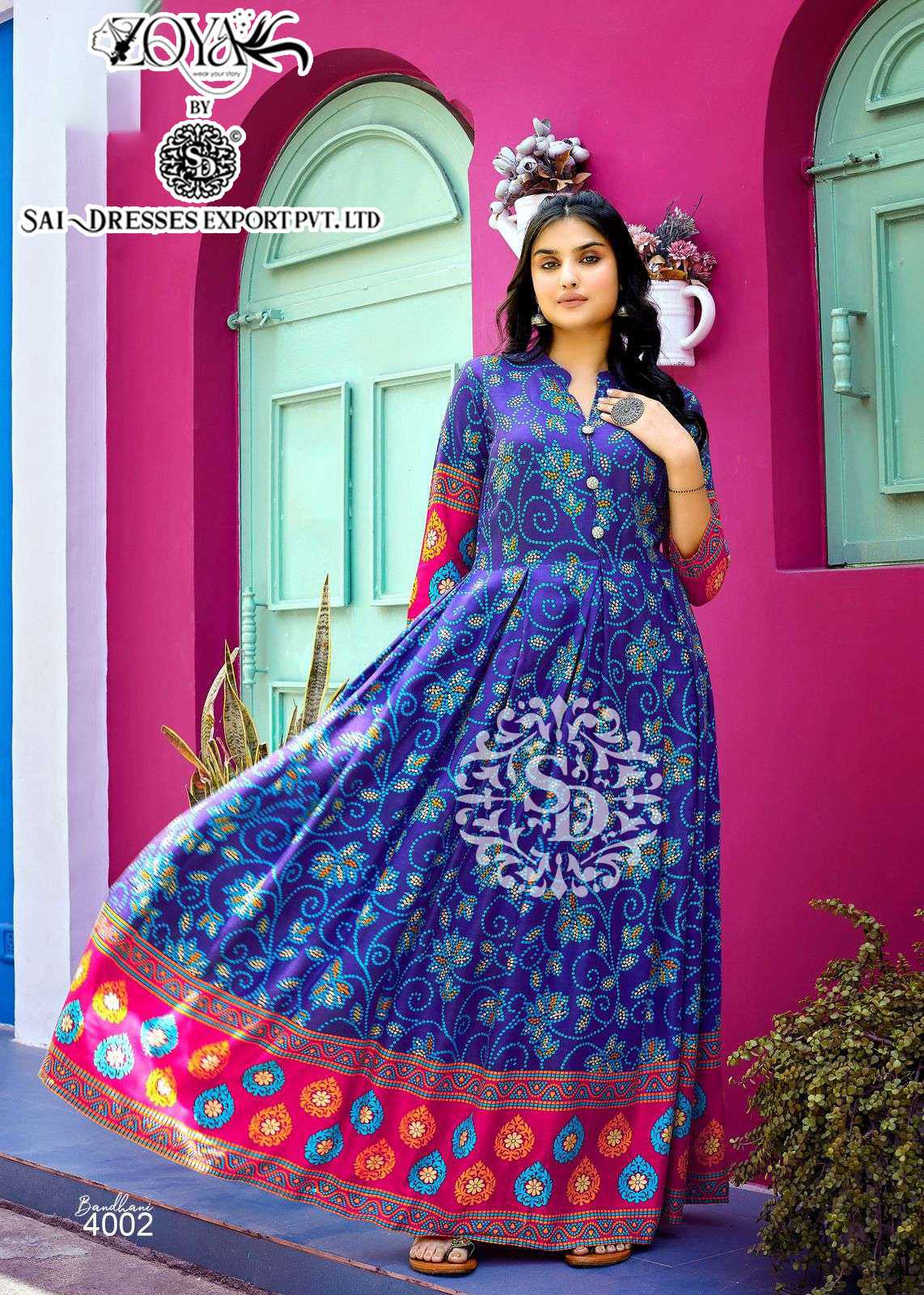 bandhani printed Fox Georgette maxi dress | Long gown design, Full sleeve  gowns, Long frocks