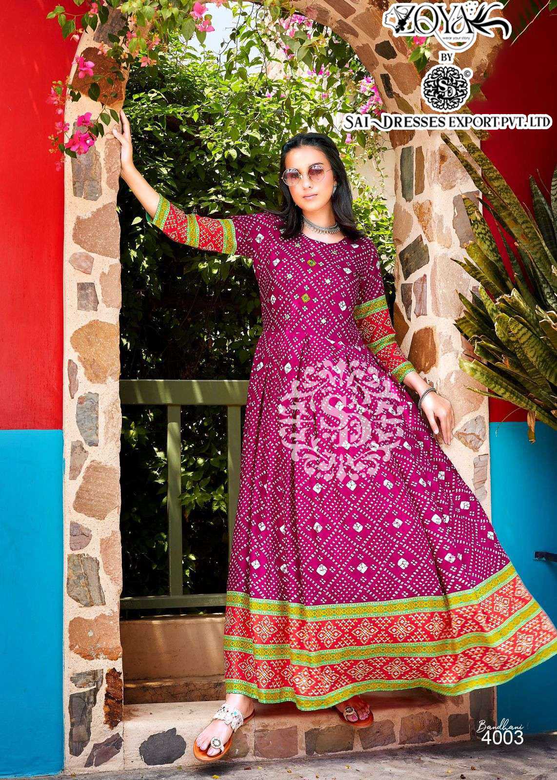 Pink Rayon Bandhani Kurti With Sitara Work - Urbanchic Online Fashion Store