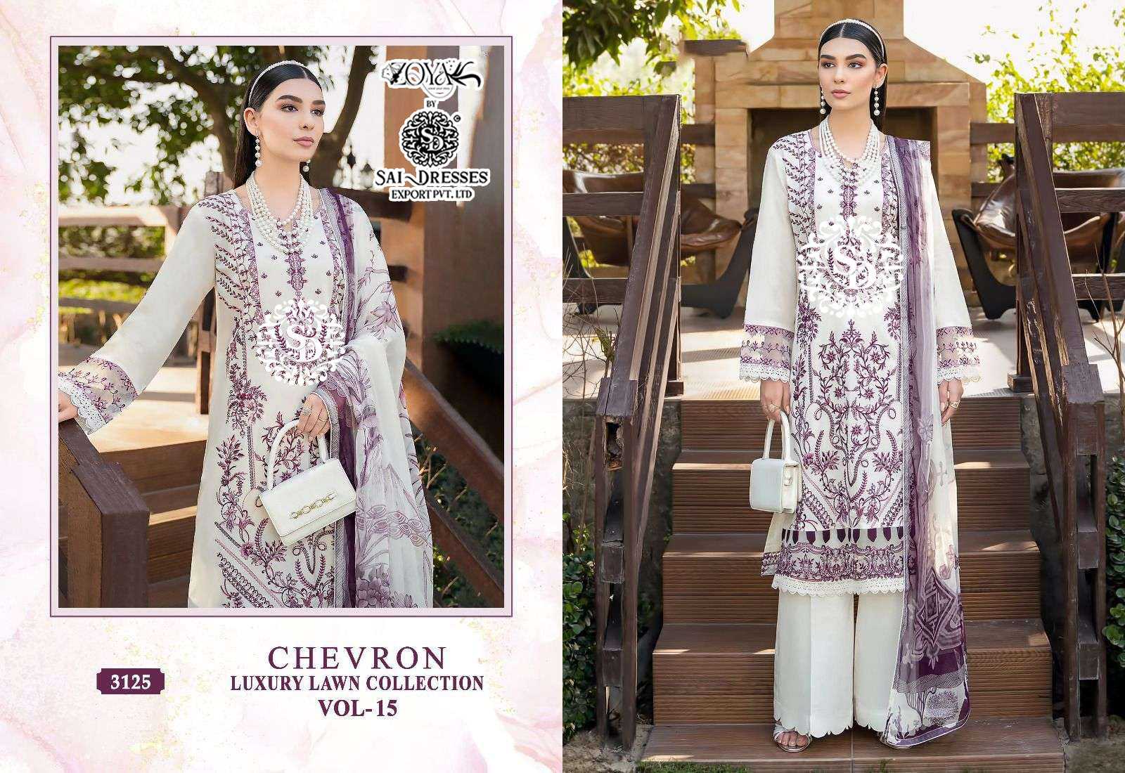 SAI DRESSES PRESENT CHEVRON LUXURY LAWN COLLECTION VOL 15 PURE COTTON WITH SELF EMBROIDERED DESIGNER PAKISTANI SALWAR SUITS IN WHOLESALE RATE IN SURAT