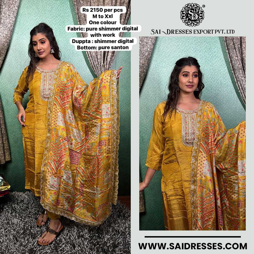  SAI DRESSES PRESENT D.NO 2118 READY TO FESTIVE WEAR STRAIGHT CUT KURTI WITH PANT STYLE DESIGNER 3 PIECE COMBO SUITS IN WHOLESALE RATE  IN SURAT