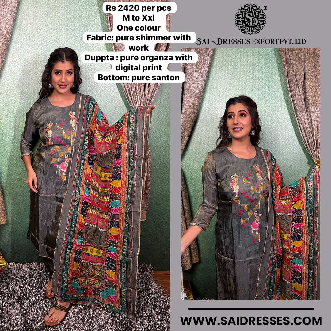  SAI DRESSES PRESENT D.NO 2121 READY TO FESTIVE WEAR STRAIGHT CUT KURTI WITH PANT STYLE DESIGNER 3 PIECE COMBO SUITS IN WHOLESALE RATE  IN SURAT