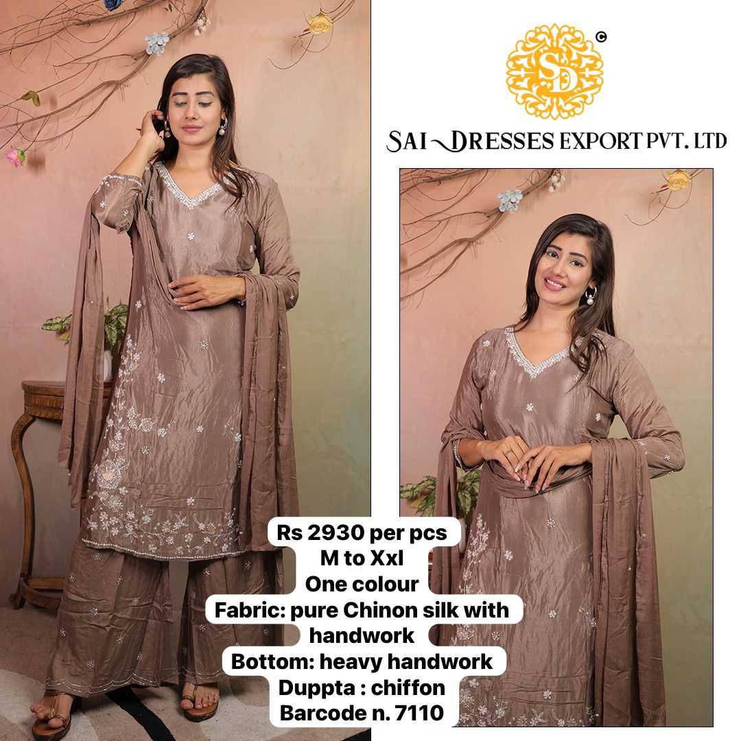  SAI DRESSES PRESENT D.NO 7110 READY TO FESTIVE WEAR STRAIGHT CUT KURTI WITH PANT STYLE DESIGNER 3 PIECE COMBO SUITS IN WHOLESALE RATE  IN SURAT