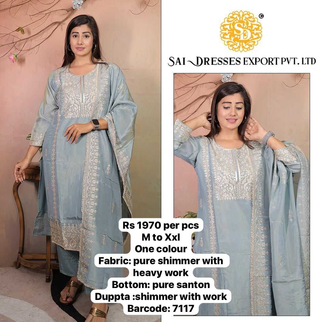  SAI DRESSES PRESENT D.NO 7117-A READY TO FESTIVE WEAR STRAIGHT CUT KURTI WITH PANT STYLE DESIGNER 3 PIECE COMBO SUITS IN WHOLESALE RATE  IN SURAT