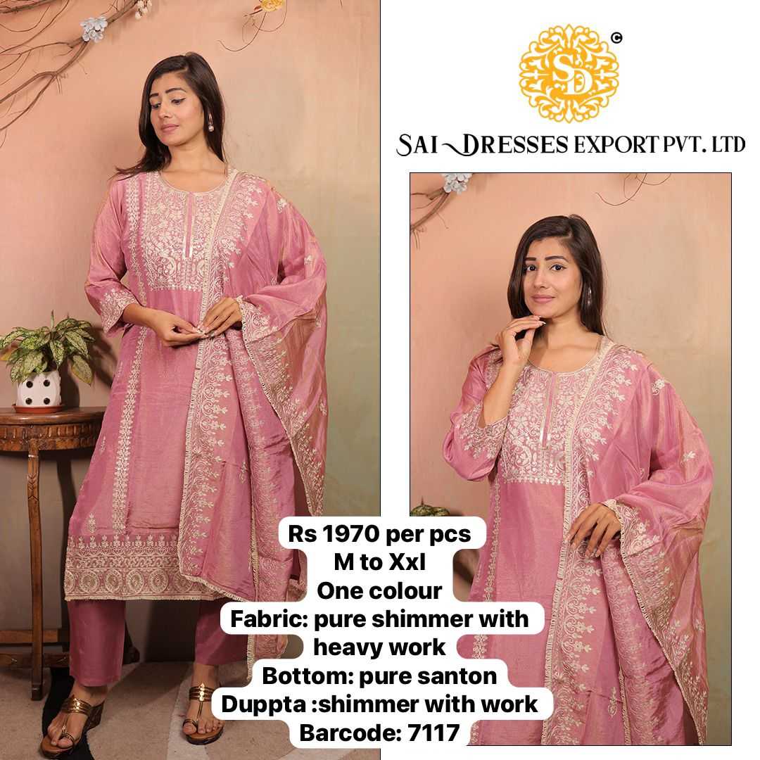  SAI DRESSES PRESENT D.NO 7117 READY TO FESTIVE WEAR STRAIGHT CUT KURTI WITH PANT STYLE DESIGNER 3 PIECE COMBO SUITS IN WHOLESALE RATE  IN SURAT