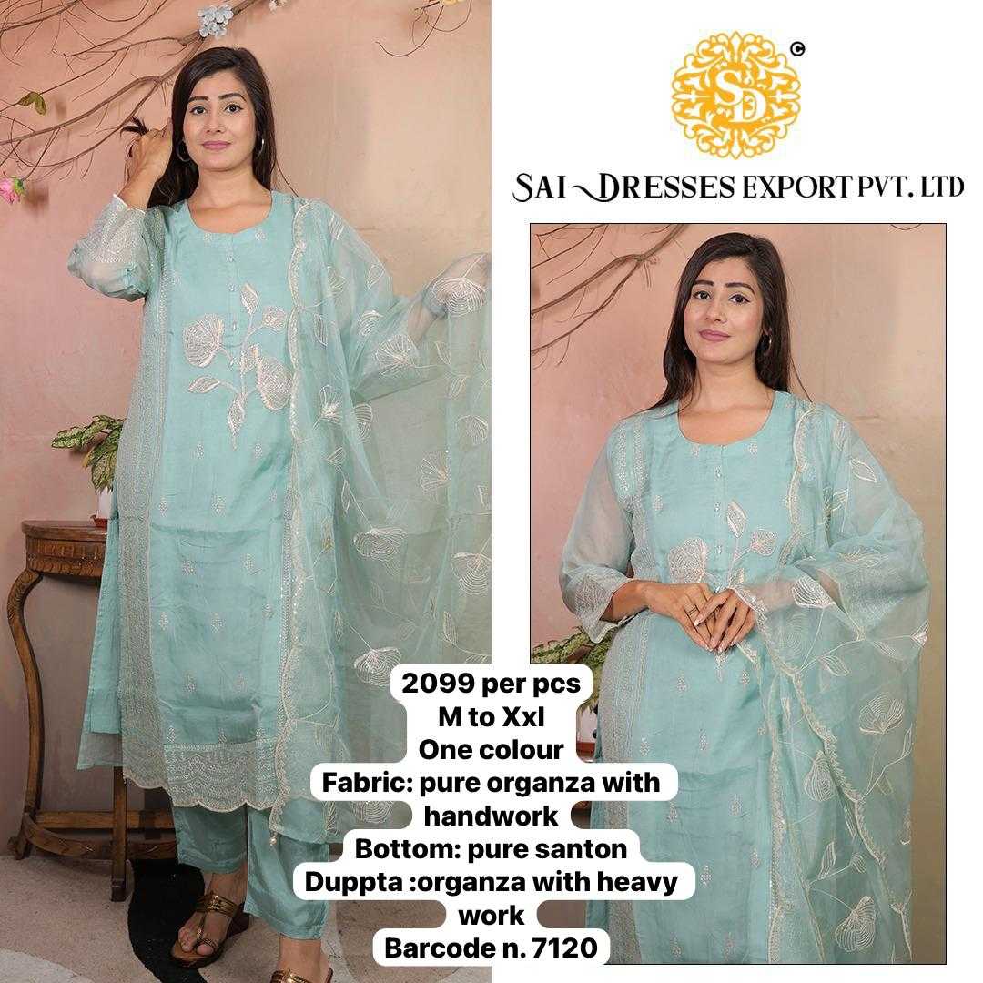  SAI DRESSES PRESENT D.NO 7120-B READY TO ETHNIC WEAR STRAIGHT CUT KURTI WITH PANT STYLE DESIGNER 3 PIECE COMBO SUITS IN WHOLESALE RATE  IN SURAT