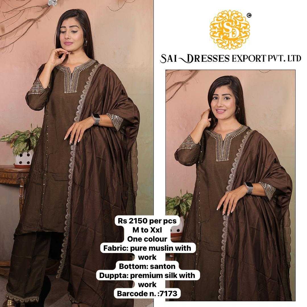  SAI DRESSES PRESENT D.NO 7173 READY TO FESTIVE WEAR STRAIGHT CUT KURTI WITH PANT STYLE DESIGNER 3 PIECE COMBO SUITS IN WHOLESALE RATE  IN SURAT