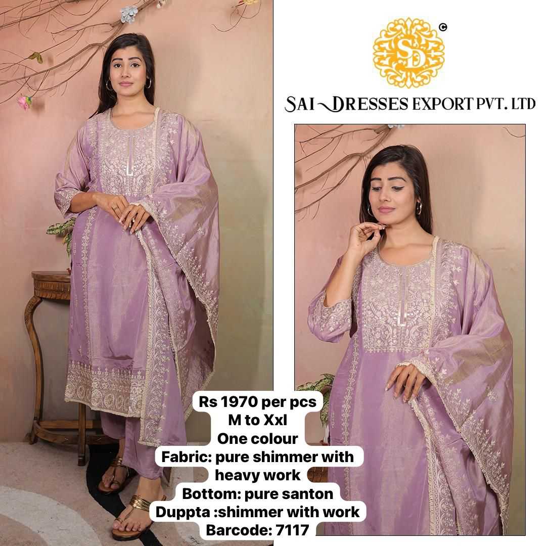  SAI DRESSES PRESENT D.NO 7117-B READY TO FESTIVE WEAR STRAIGHT CUT KURTI WITH PANT STYLE DESIGNER 3 PIECE COMBO SUITS IN WHOLESALE RATE  IN SURAT