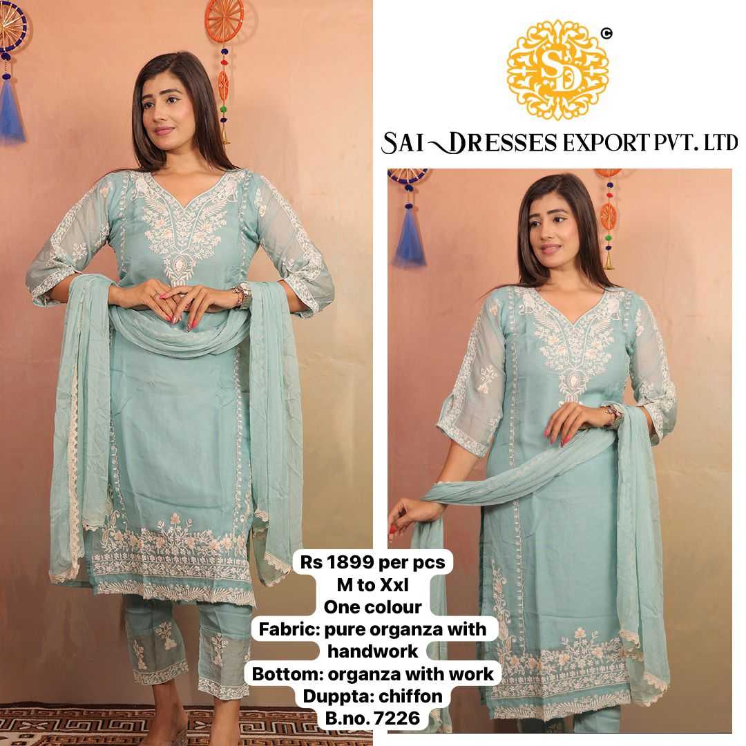 SAI DRESSES PRESENT D.NO 7226-A READY TO FESTIVE WEAR STRAIGHT CUT KURTI WITH PANT STYLE DESIGNER 3 PIECE COMBO SUITS IN WHOLESALE RATE  IN SURAT