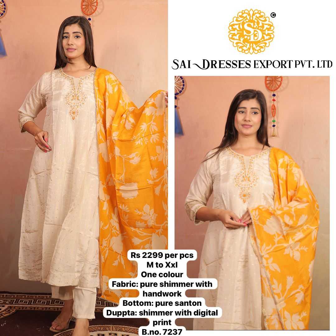 SAI DRESSES PRESENT D.NO 7237-A READY TO FESTIVE WEAR STRAIGHT CUT KURTI WITH PANT STYLE DESIGNER 3 PIECE COMBO SUITS IN WHOLESALE RATE  IN SURAT