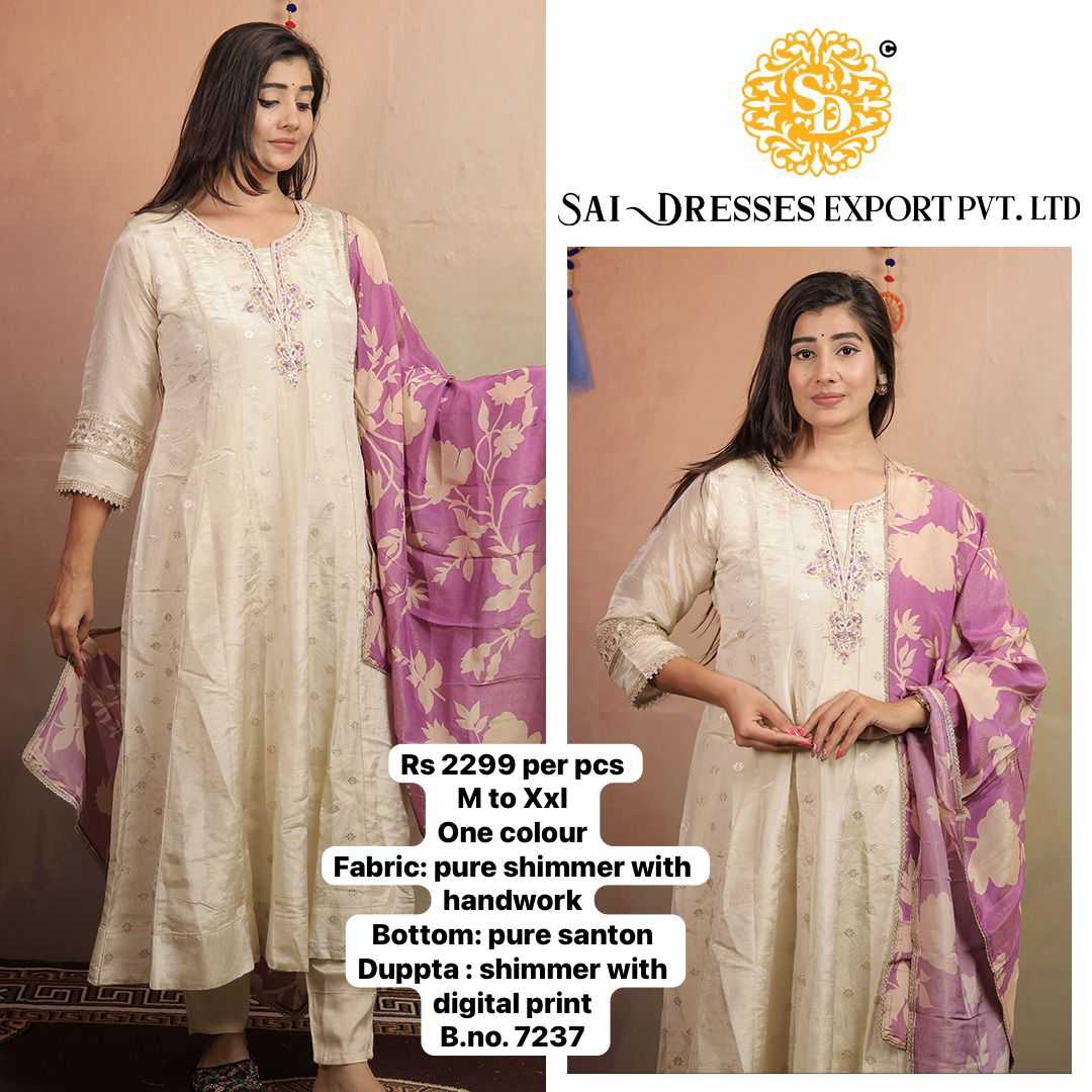 SAI DRESSES PRESENT D.NO 7237 READY TO FESTIVE WEAR STRAIGHT CUT KURTI WITH PANT STYLE DESIGNER 3 PIECE COMBO SUITS IN WHOLESALE RATE  IN SURAT