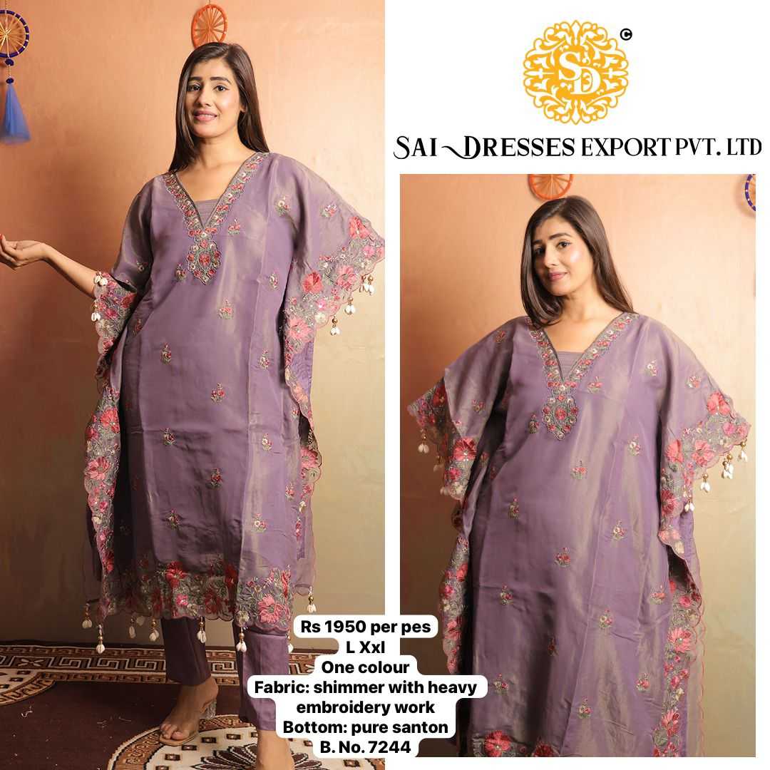 SAI DRESSES PRESENT D.NO 7244-A READY TO FESTIVE WEAR STRAIGHT CUT KURTI WITH PANT STYLE DESIGNER 2 PIECE COMBO SUITS IN WHOLESALE RATE IN SURAT