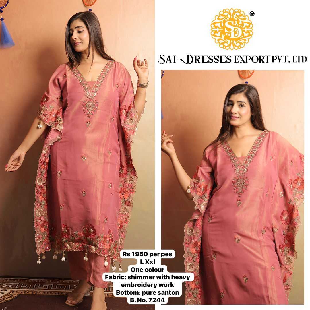 SAI DRESSES PRESENT D.NO 7244 READY TO FESTIVE WEAR STRAIGHT CUT KURTI WITH PANT STYLE DESIGNER 2 PIECE COMBO SUITS IN WHOLESALE RATE IN SURAT