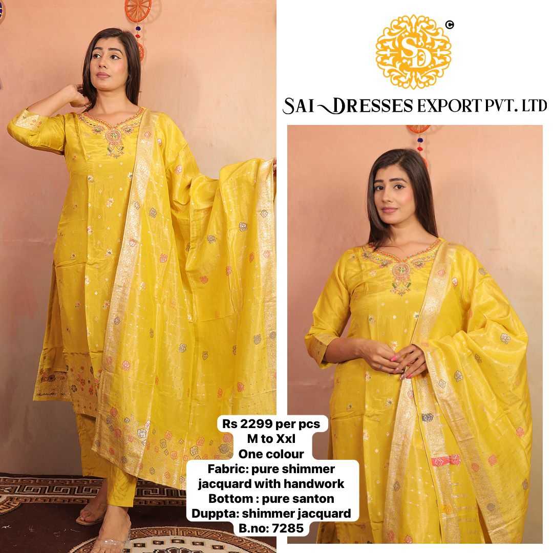 SAI DRESSES PRESENT D.NO 7285 READY TO FESTIVE WEAR STRAIGHT CUT KURTI WITH PANT STYLE DESIGNER 3 PIECE COMBO SUITS IN WHOLESALE RATE  IN SURAT