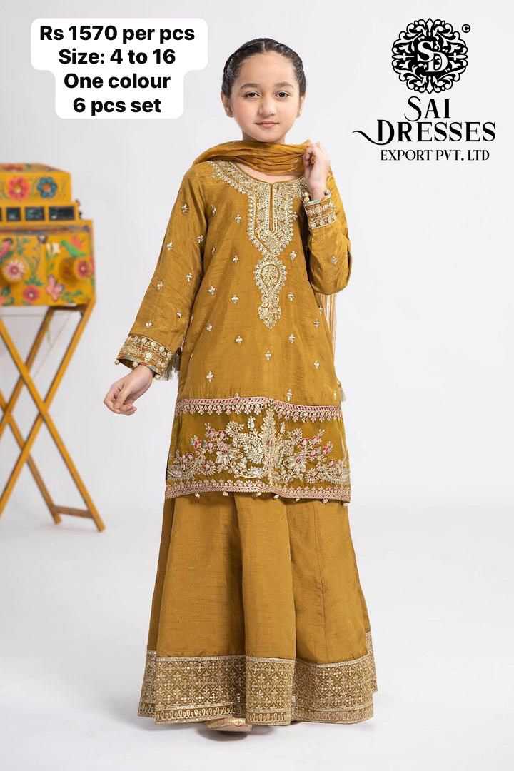 SAI DRESSES PRESENT D.NO 53 READY TO ETHENIC WEAR GHARARA STYLE DESIGNER PAKISTANI KIDS COMBO SUITS IN WHOLESALE RATE IN SURAT