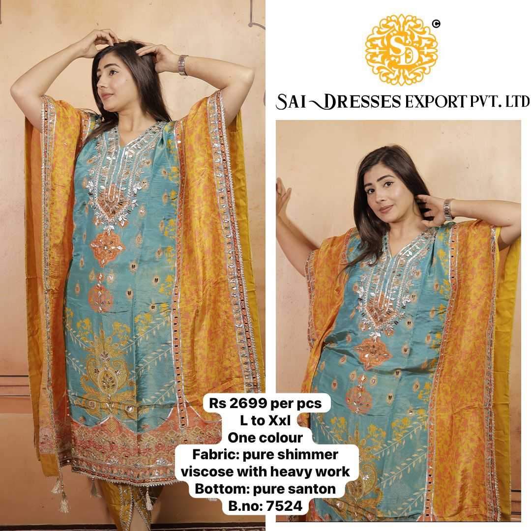 SAI DRESSES PRESENT D.NO 7524 READY TO FESTIVE WEAR STRAIGHT CUT KURTI WITH PANT STYLE DESIGNER 2 PIECE COMBO SUITS IN WHOLESALE RATE IN SURAT