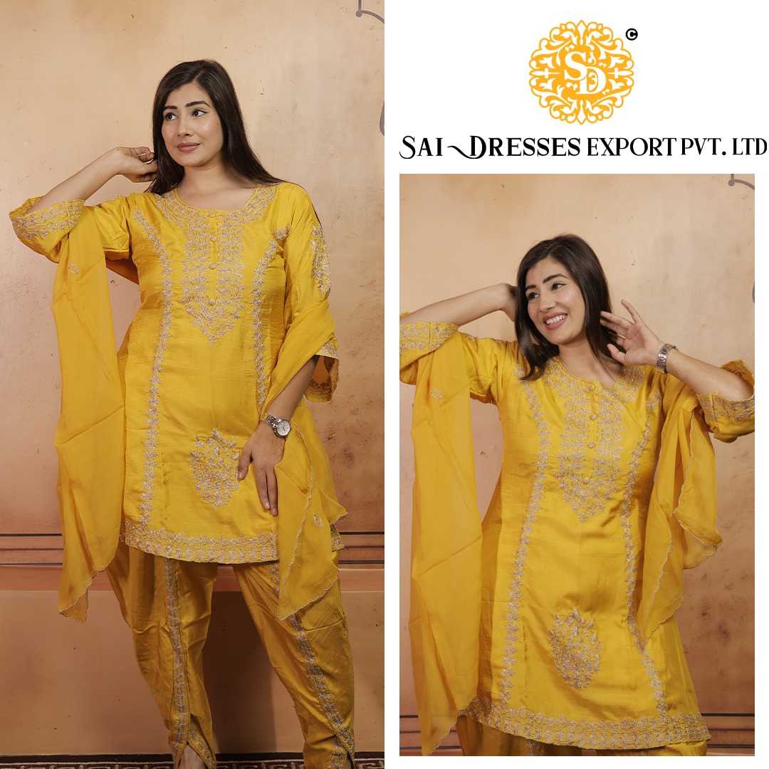 SAI DRESSES PRESENT D.NO 7535 READY TO FESTIVE WEAR STRAIGHT CUT KURTI WITH PANT STYLE DESIGNER 3 PIECE COMBO SUITS IN WHOLESALE RATE  IN SURAT