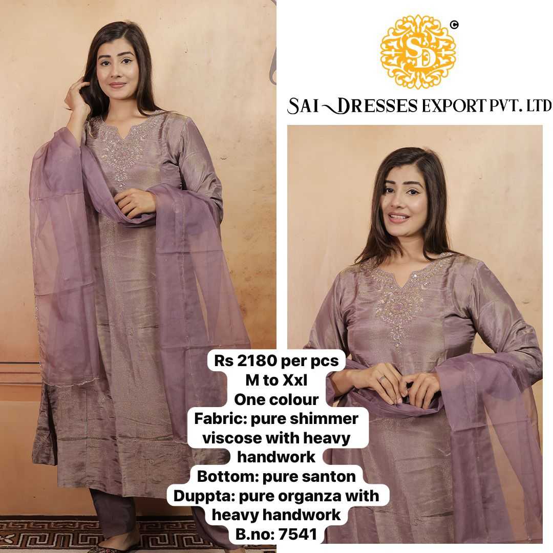 SAI DRESSES PRESENT D.NO 7541  READY TO FESTIVE WEAR STRAIGHT CUT KURTI WITH PANT STYLE DESIGNER 3 PIECE COMBO SUITS IN WHOLESALE RATE  IN SURAT