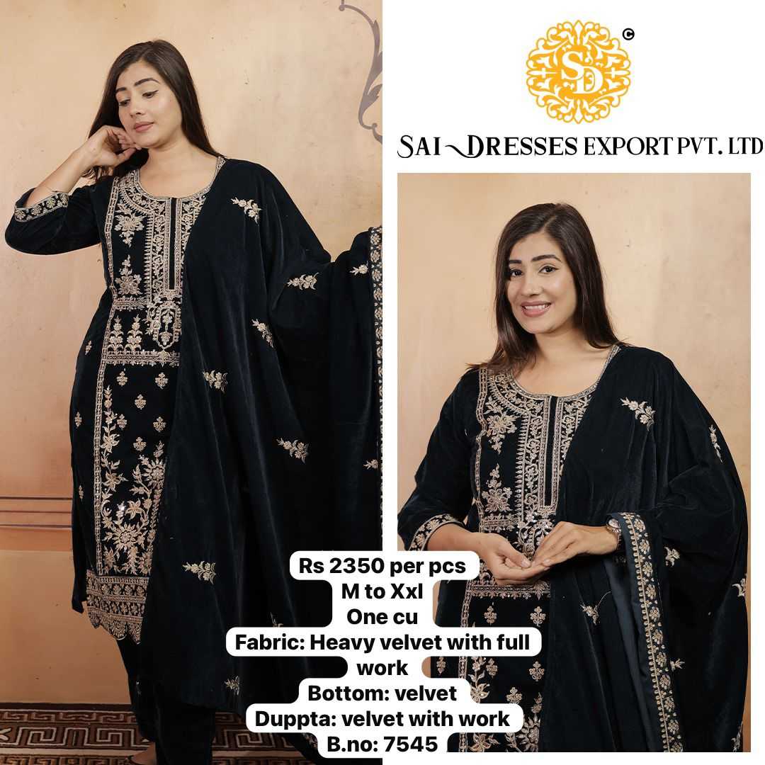 SAI DRESSES PRESENT D.NO 7545 READY TO FESTIVE WEAR STRAIGHT CUT KURTI WITH PANT STYLE DESIGNER 3 PIECE COMBO SUITS IN WHOLESALE RATE  IN SURAT